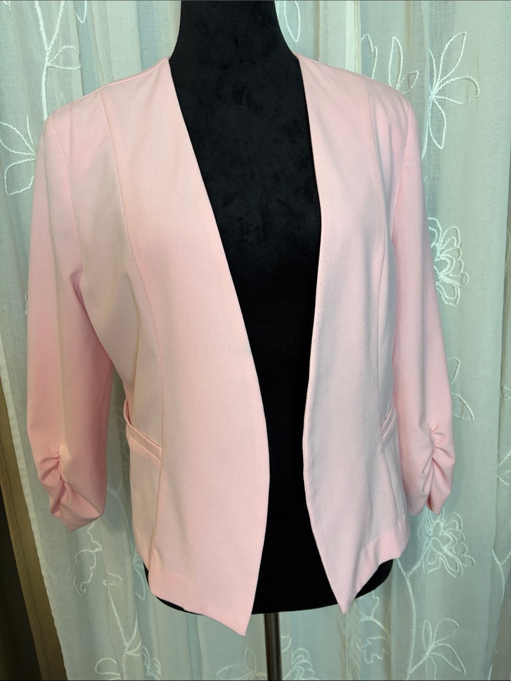 BCX Light Pink Open-Front Blazer with Ruched Sleeves XL